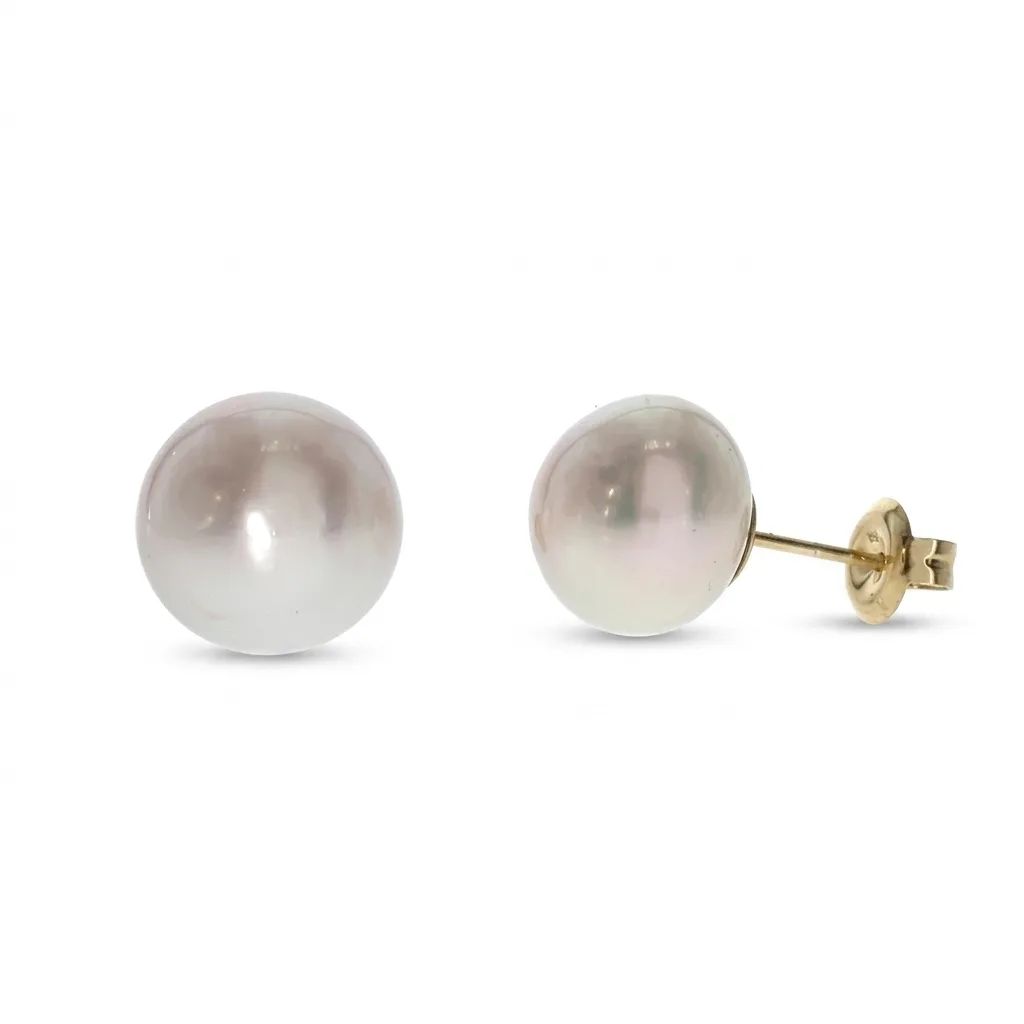 Broome Pearl Button Earrings in 18ct Yellow Gold