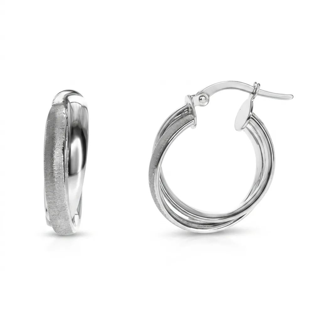 Satin & Polished Hoop Earrings in 18ct White Gold