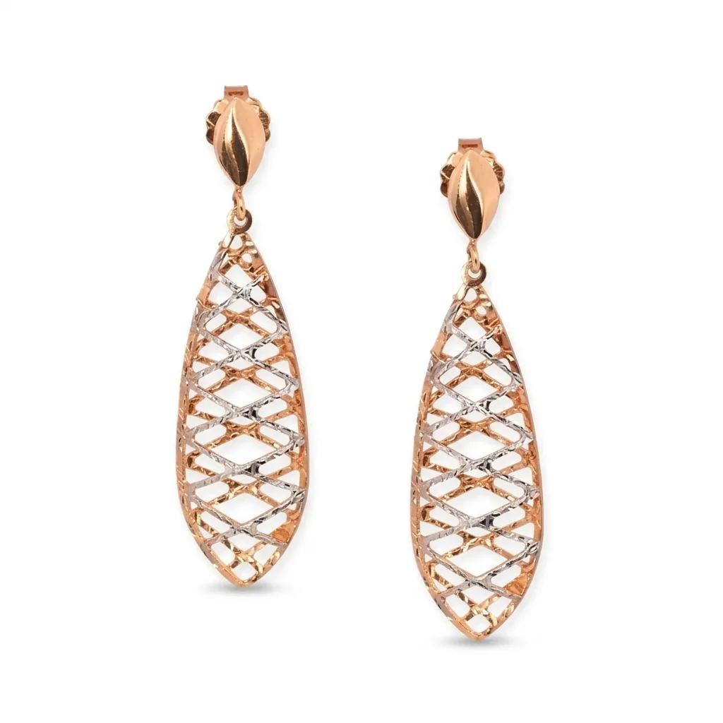 Textured Cross Over Openwork Drop Earrings in 18ct Two Tone Gold