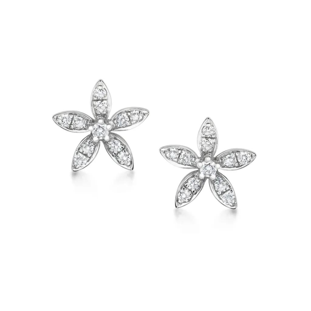 Round & Marquise Diamond Petal Stud Earrings in 18ct White Gold