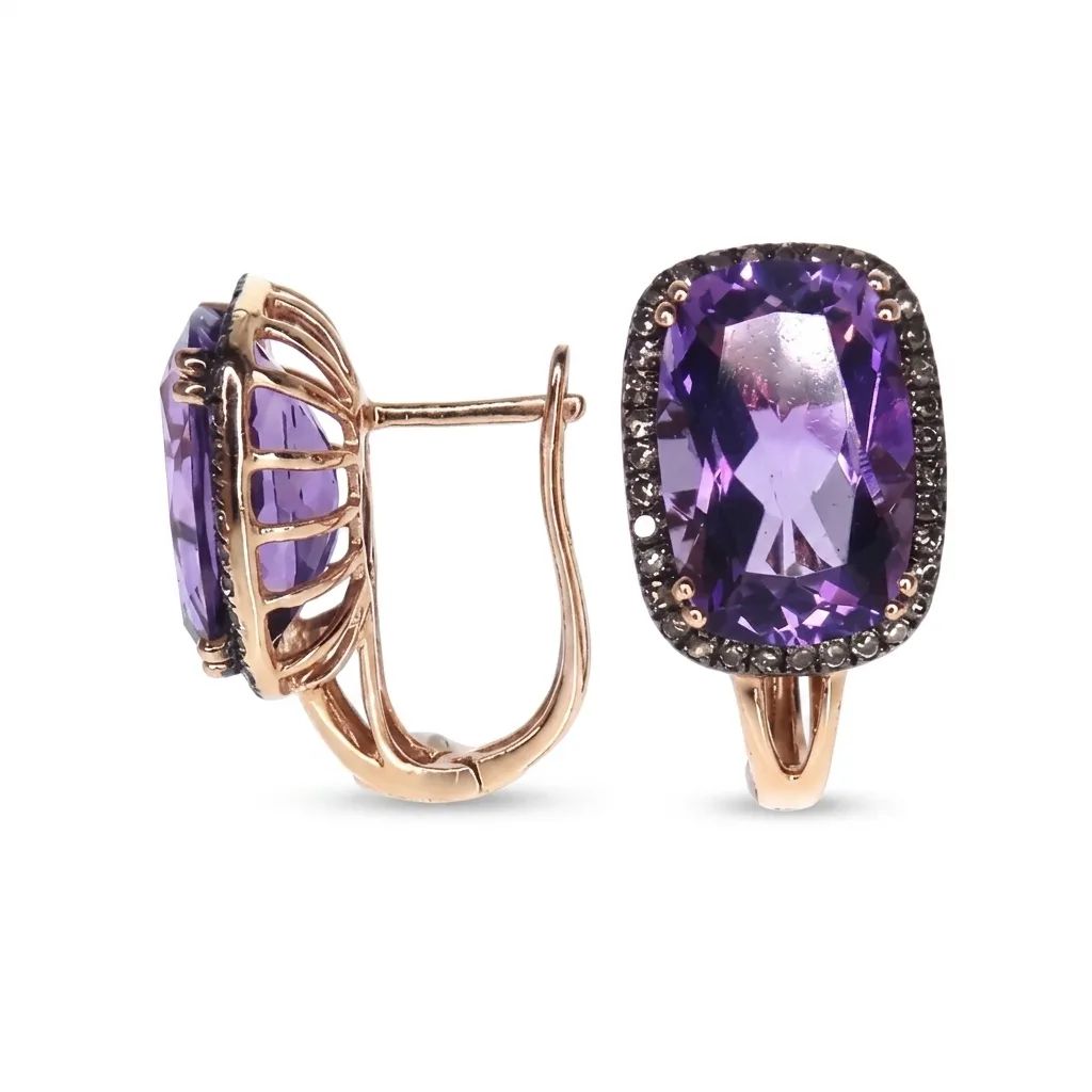 Amethyst & Diamond Clip Earrings in 14ct Rose Gold