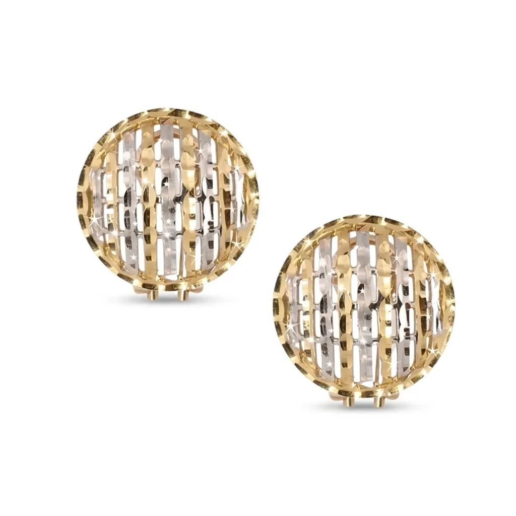 Textured Lines Round Clip Back Earrings in 18ct Two Tone Gold