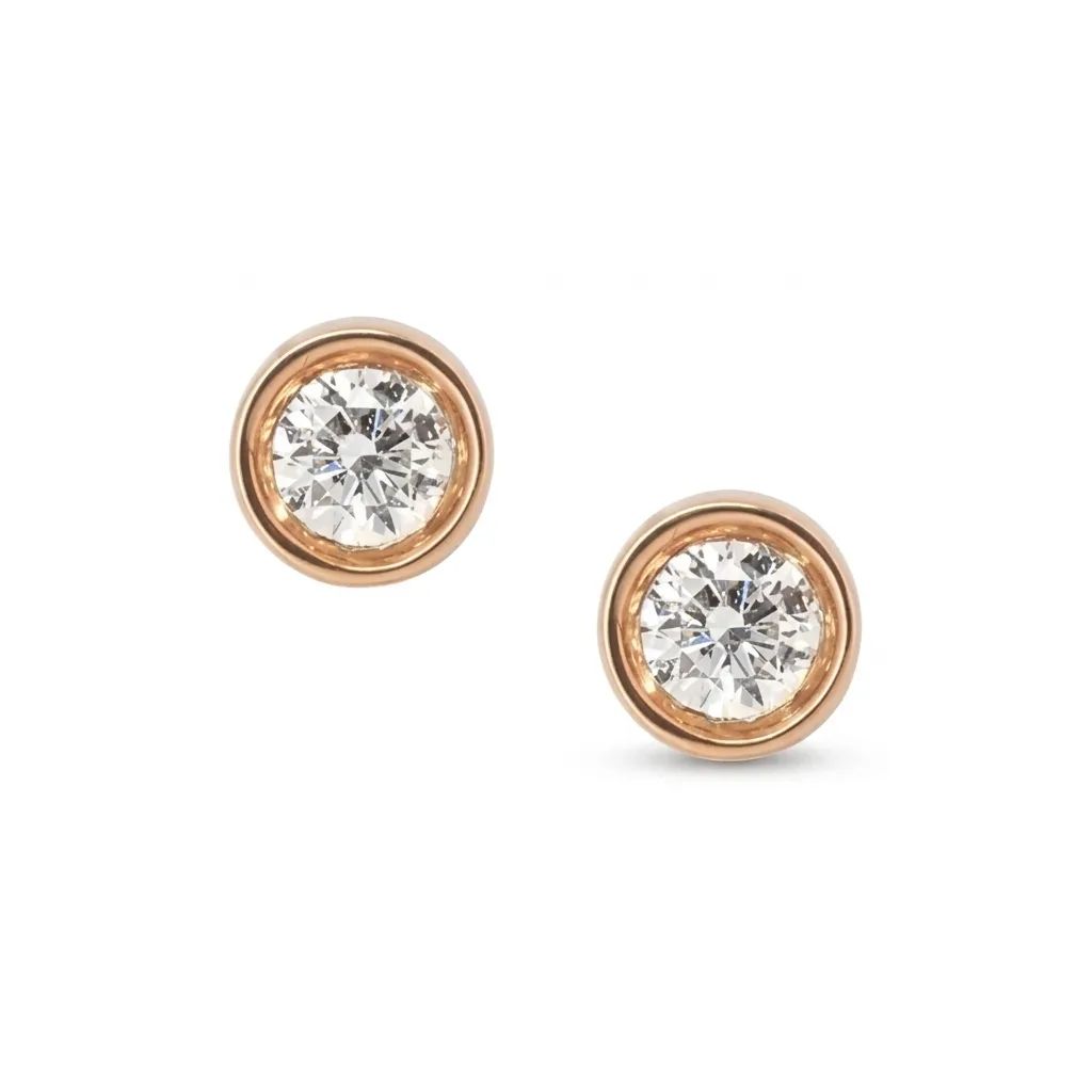 Bezel-Set Diamond Stud Earrings with Butterflies in 18ct Rose Gold