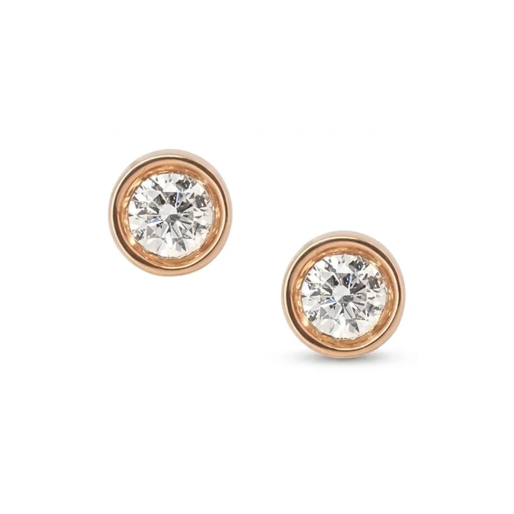 Bezel-Set Diamond Stud Earrings with Butterflies in 18ct Rose Gold