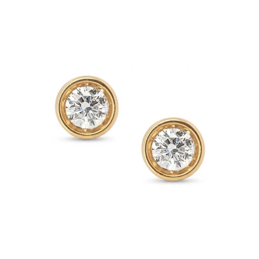 Bezel-Set Diamond Stud Earrings with Butterflies in 18ct Yellow Gold