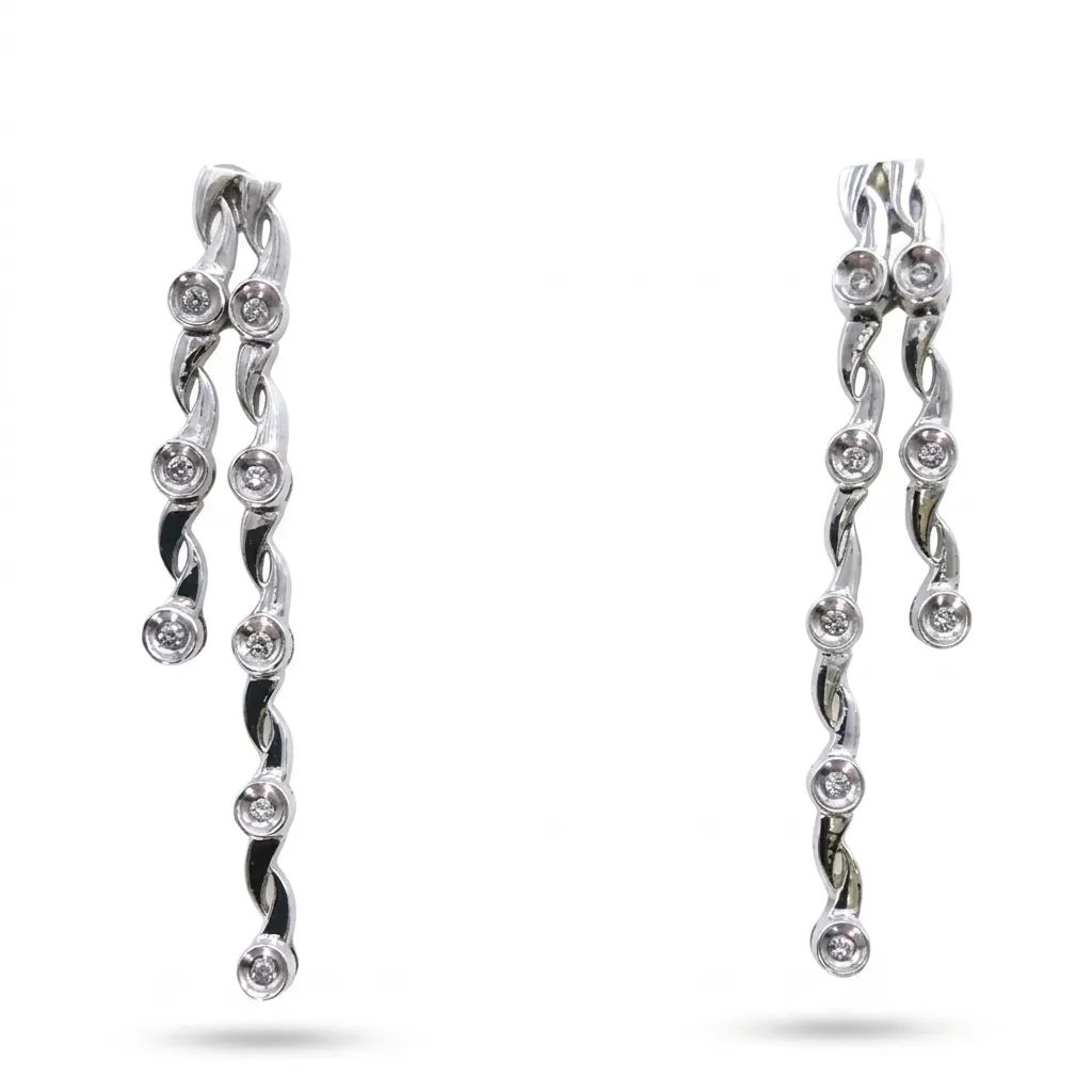 Twist Bezel Drop Stud Earrings in 18ct White Gold
