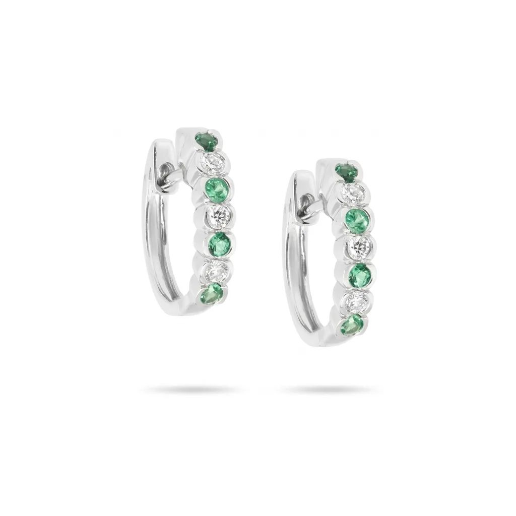 Half-Bezel Emerald & Diamond Huggie Earrings in 950 Platinum