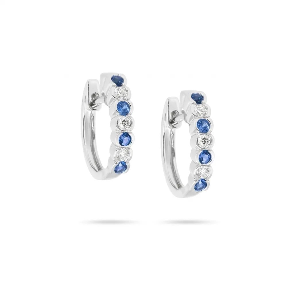 Half-Bezel Blue Sapphire & Diamond Huggie Earrings in 950 Platinum