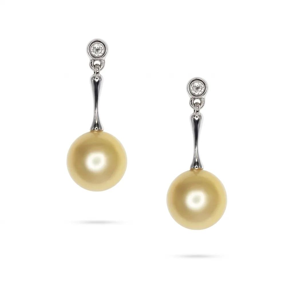 Bone Drop Earrings in 18ct White Gold, South Sea Pearl & Diamonds