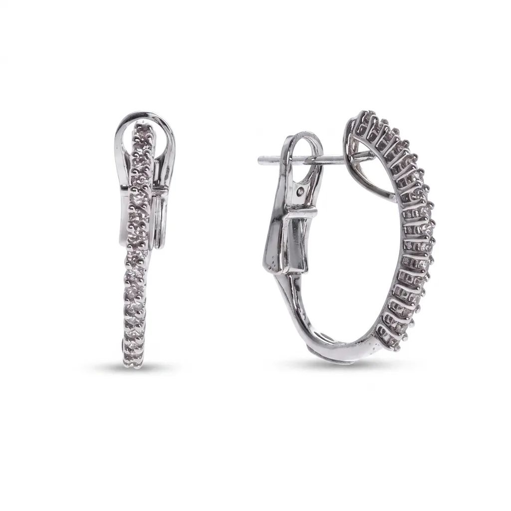 Claw Set Oval Hoop Earrings in 18ct White Gold
