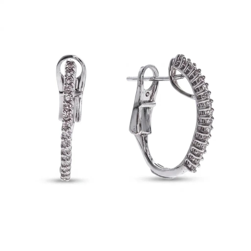 Claw Set Oval Hoop Earrings in 18ct White Gold
