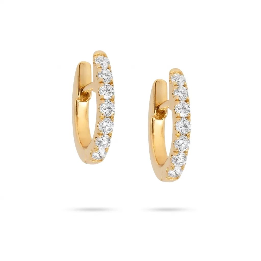 Hoop Huggie Earrings in 18ct Yellow Gold with Diamonds