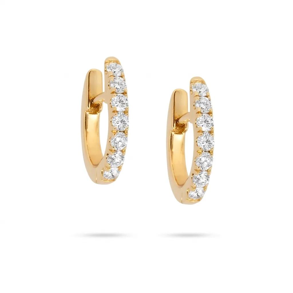 Hoop Huggie Earrings in 18ct Yellow Gold with Diamonds