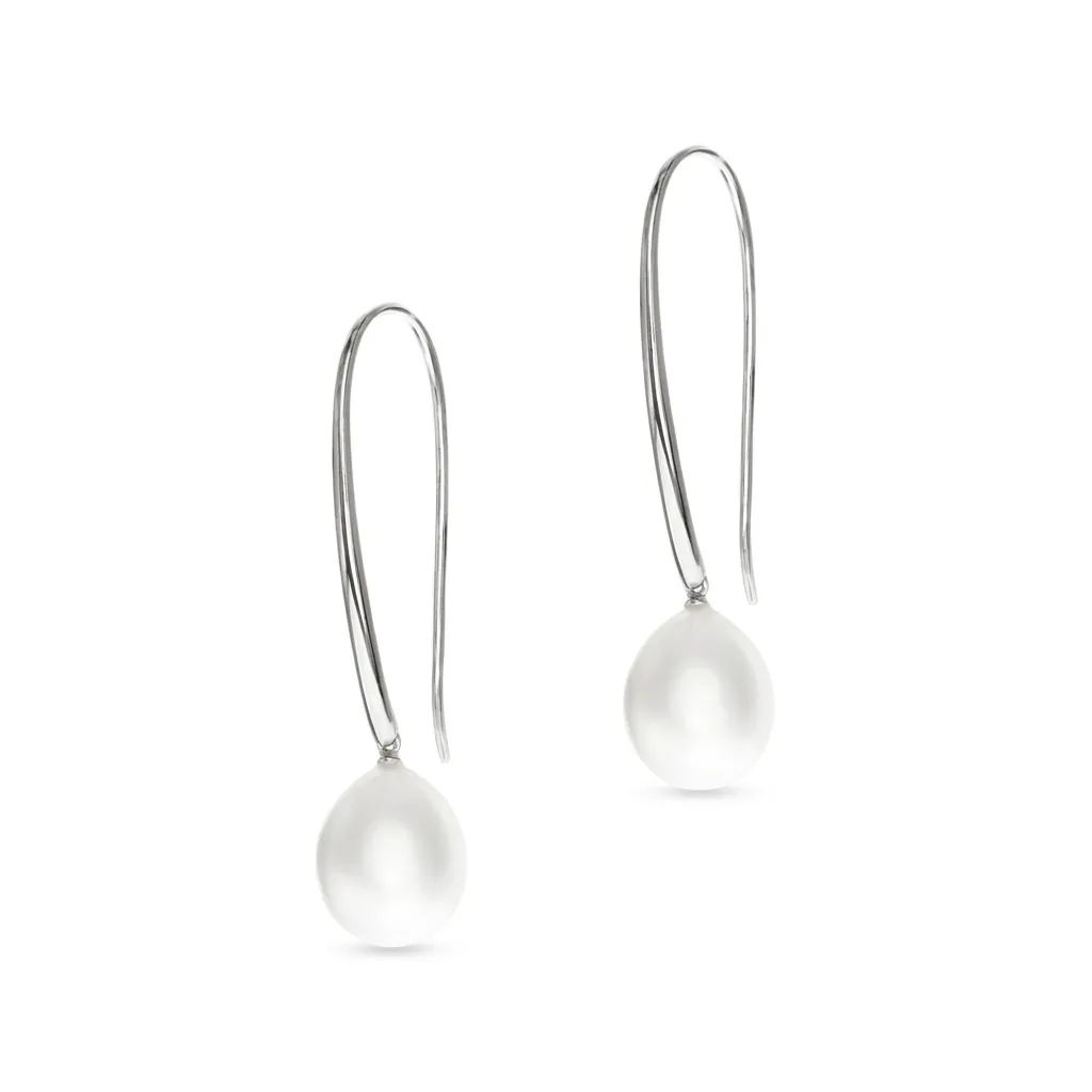Drop Hook Earrings in 18ct White Gold with Broome Pearl