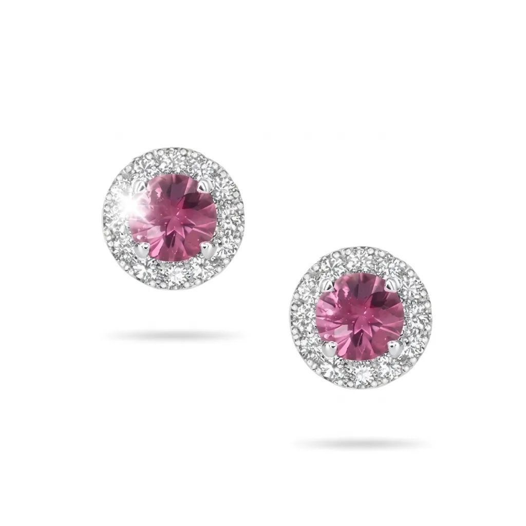 Round Cut Sapphire & Diamond Halos Stud Earrings in 950 Platinum