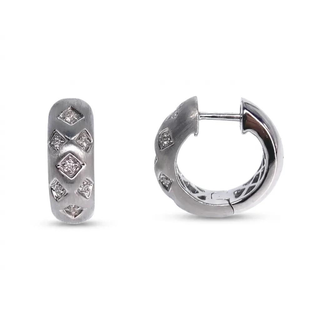 Satin Finish Pave Diamond Huggie Earrings in 18ct White Gold