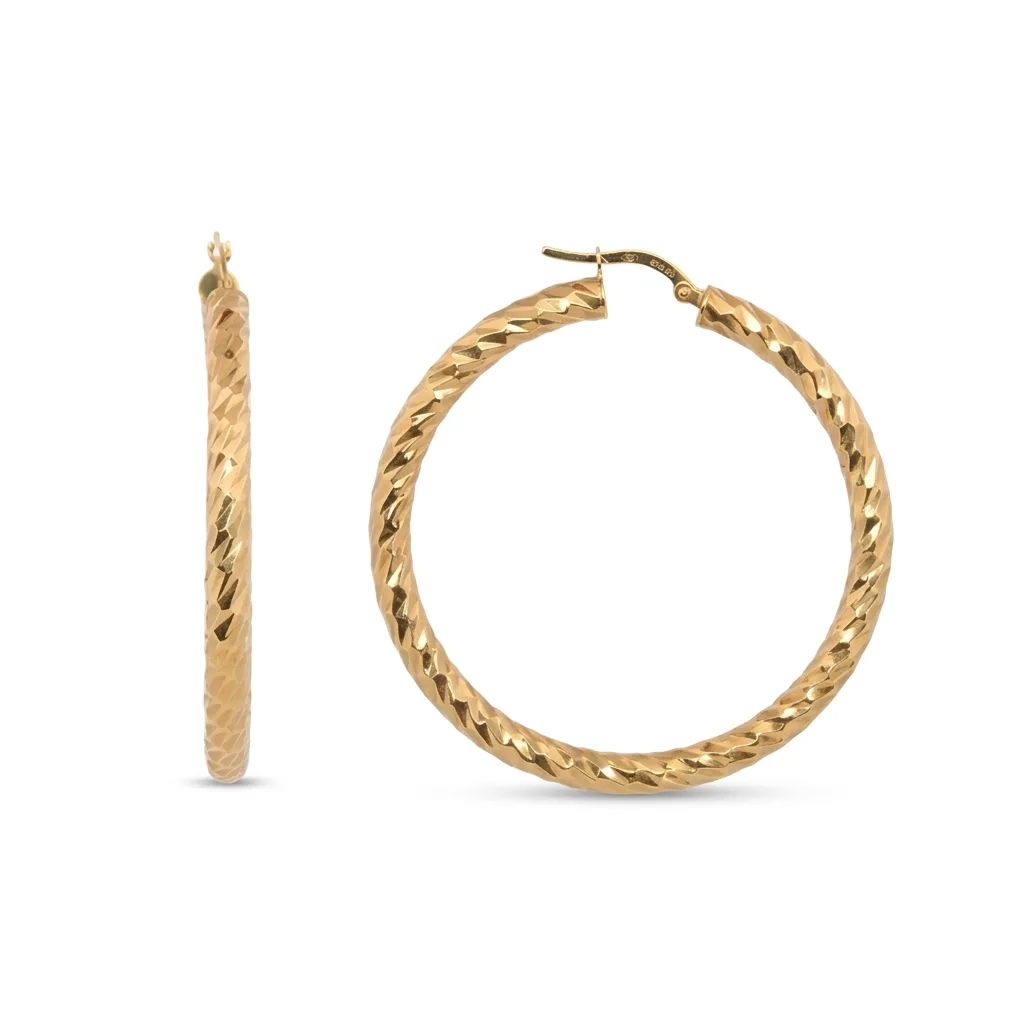 Extra Large Faceted Twist Hoop Earrings in 18ct Yellow Gold