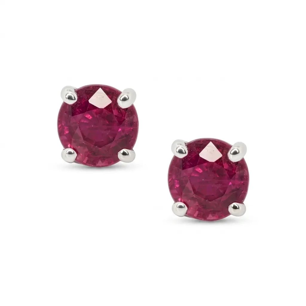 Burmese Ruby & Diamond Stud Earrings in 18ct White Gold
