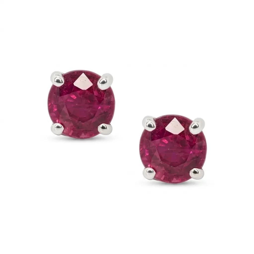 Burmese Ruby & Diamond Stud Earrings in 18ct White Gold