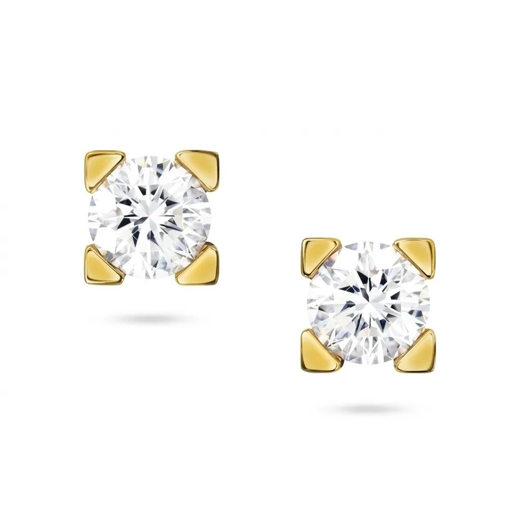 Square Claw Stud Earrings in 18ct Yellow Gold