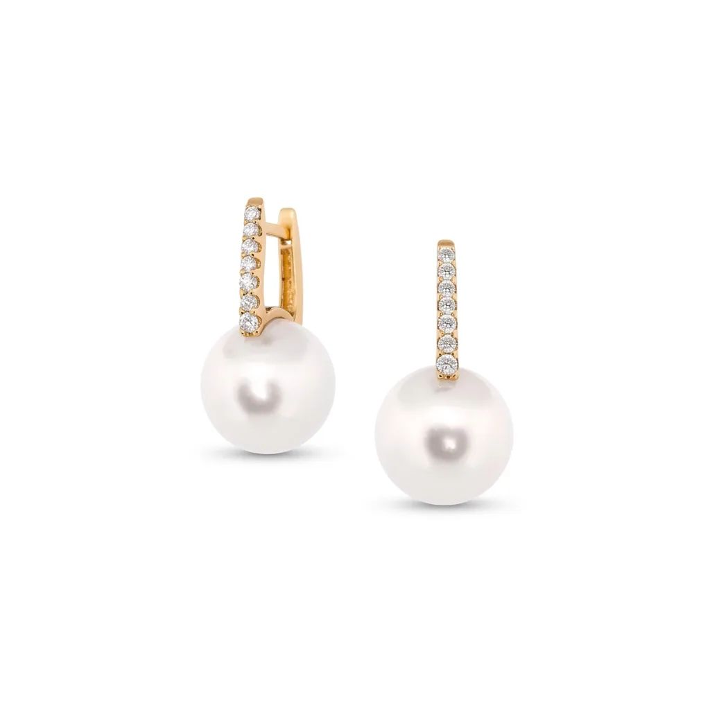Pearl & Diamond Huggies in 18ct Gold