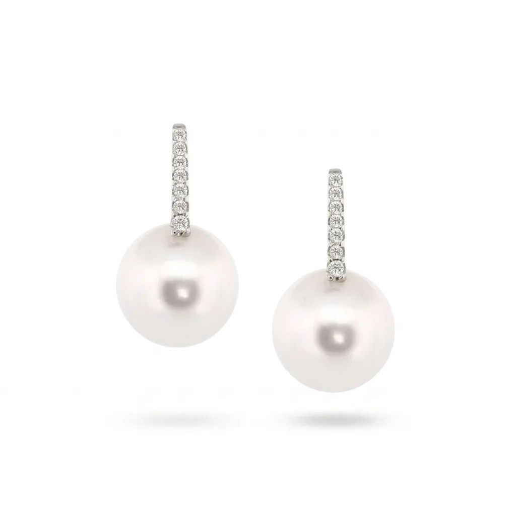 Broome Pearl & Diamond Huggies in 18ct White Gold