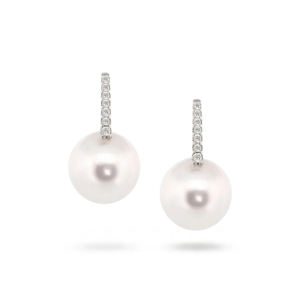 Broome Pearl & Diamond Huggies in 18ct White Gold