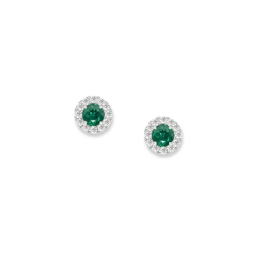 Columbian Emerald & Diamond Halos Stud Earrings in 950 Platinum