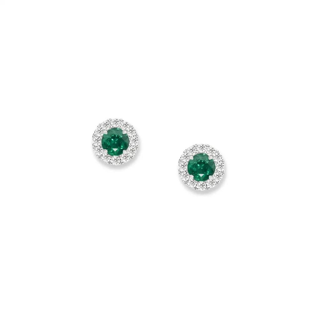 Columbian Emerald & Diamond Halos Stud Earrings in 950 Platinum