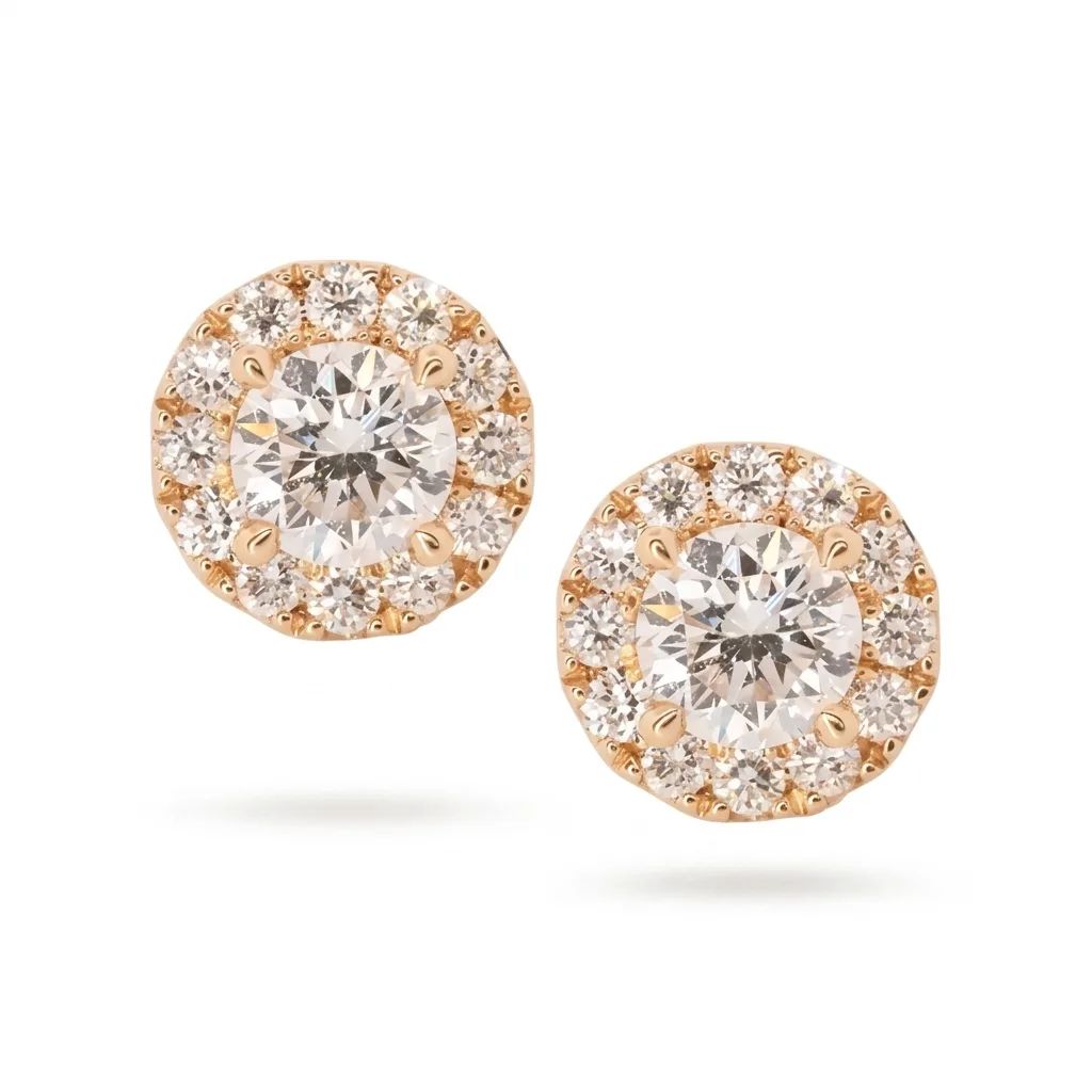 Diamond Halo Earrings in 18ct Rose Gold