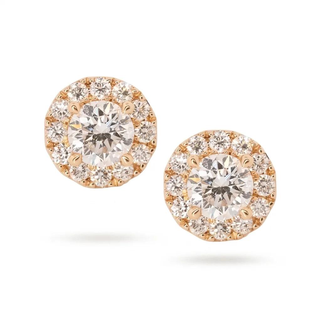 Diamond Halo Earrings in 18ct Rose Gold