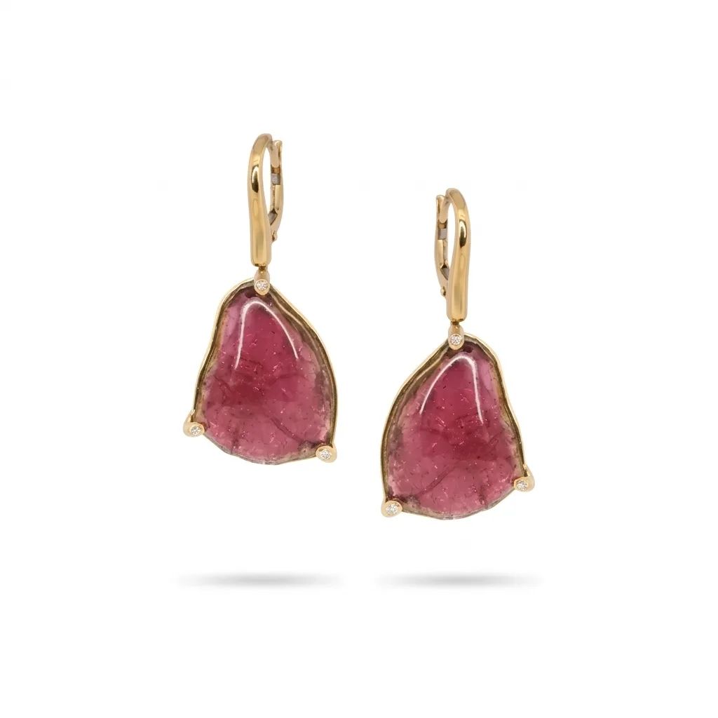 Watermelon Tourmaline & Diamond Earrings in 18ct Gold