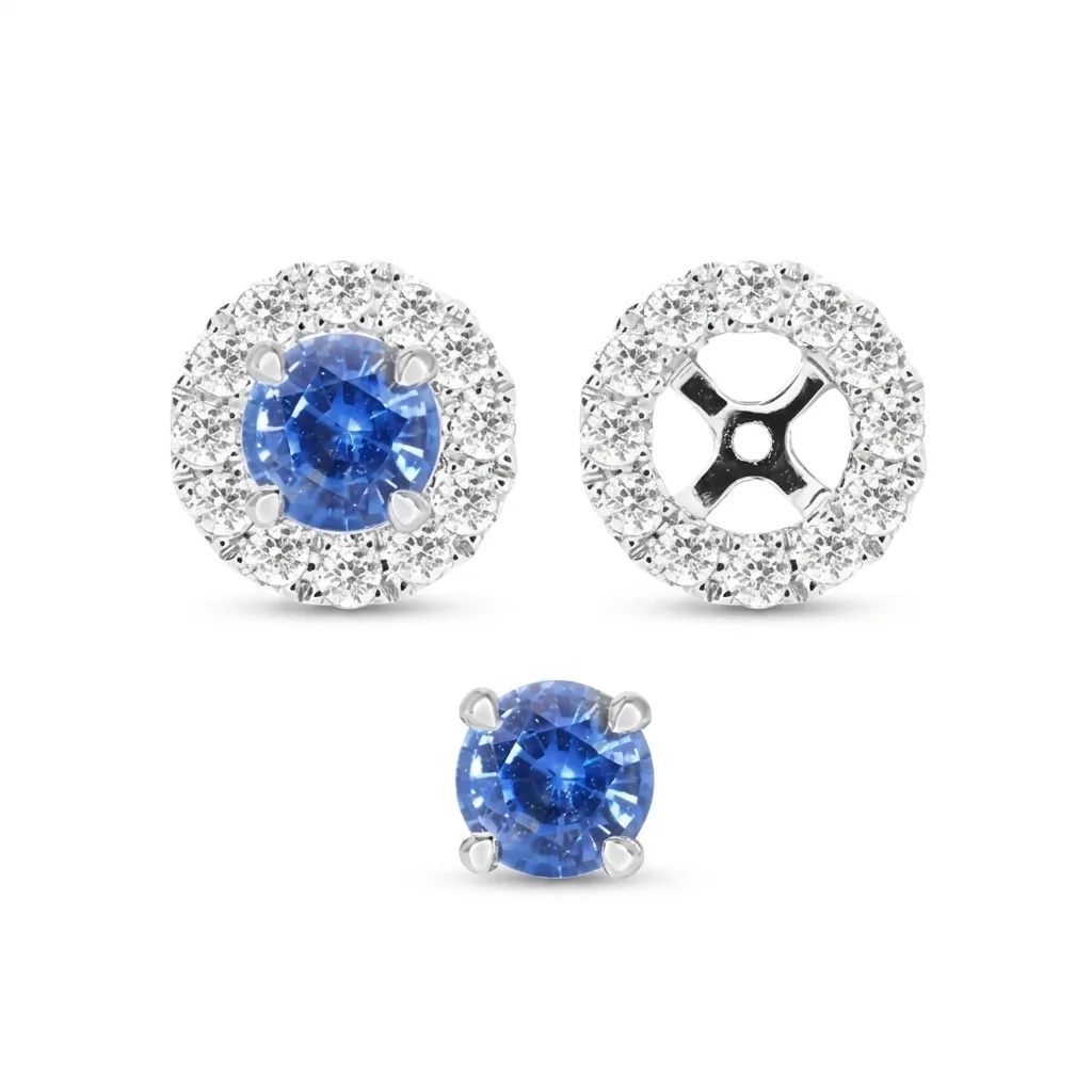 Halo Sapphire & Diamond Earrings in Platinum