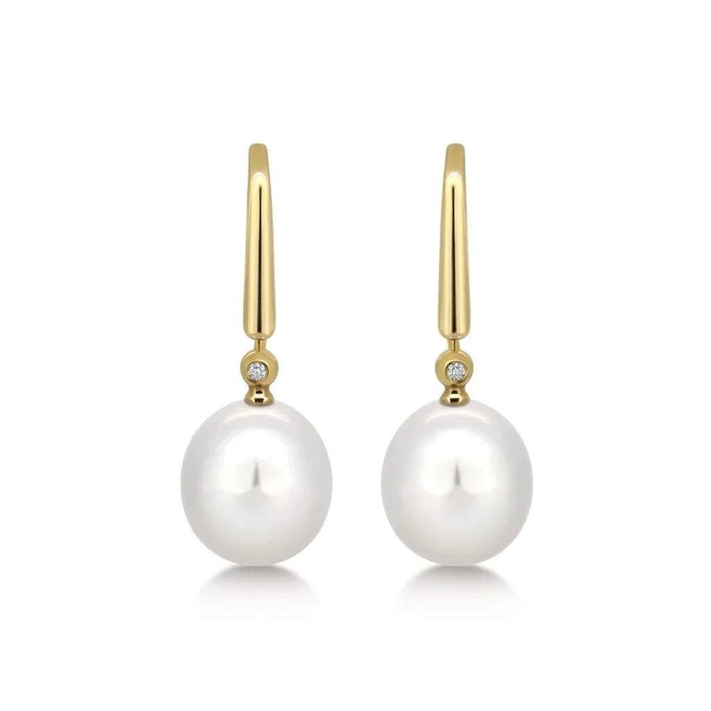 Broome Pearl & Diamond Drop Earrings in 18ct Yellow Gold