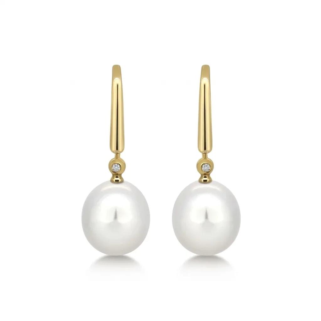 Broome Pearl & Diamond Drop Earrings in 18ct Yellow Gold