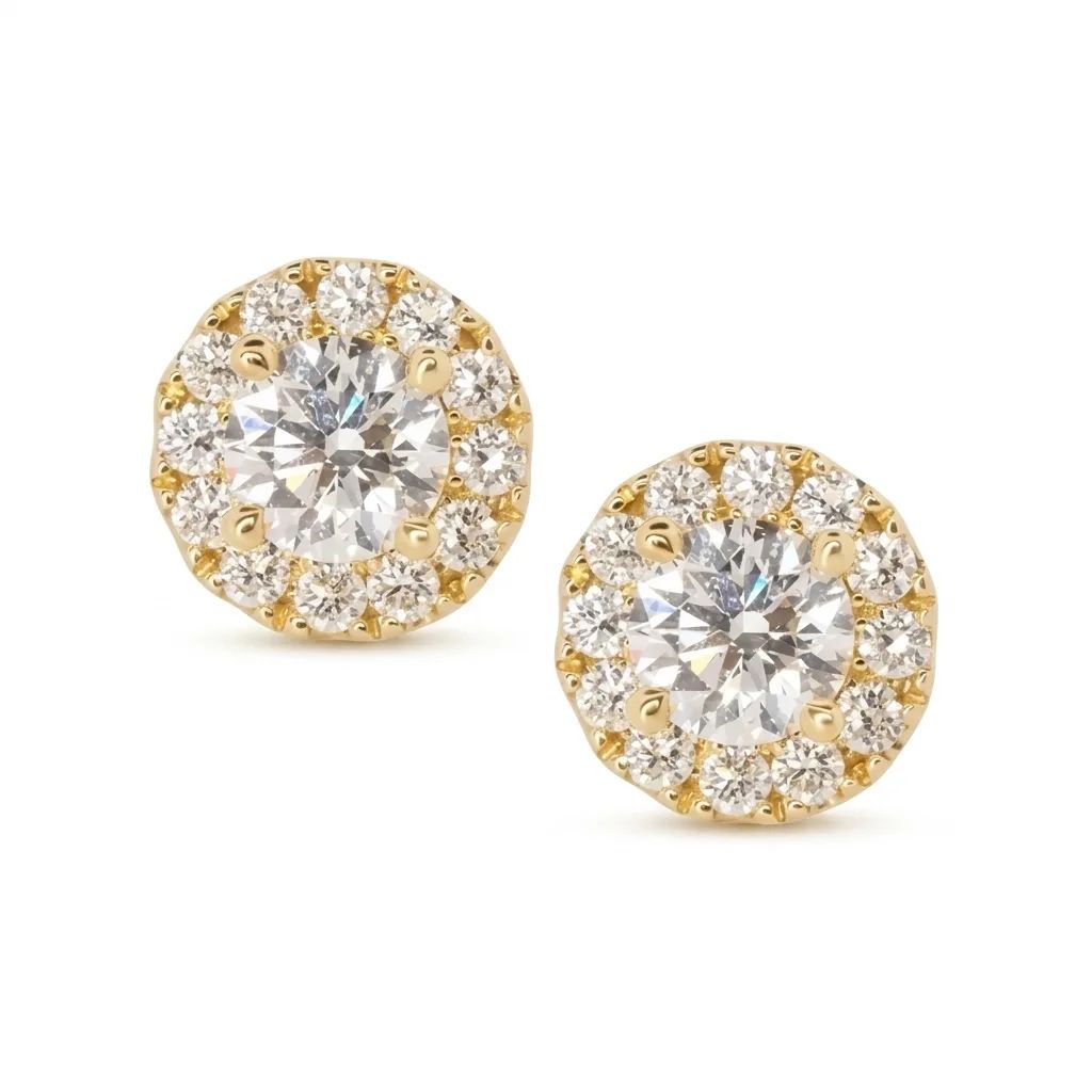 Diamond Halo Earrings in 18ct Yellow Gold