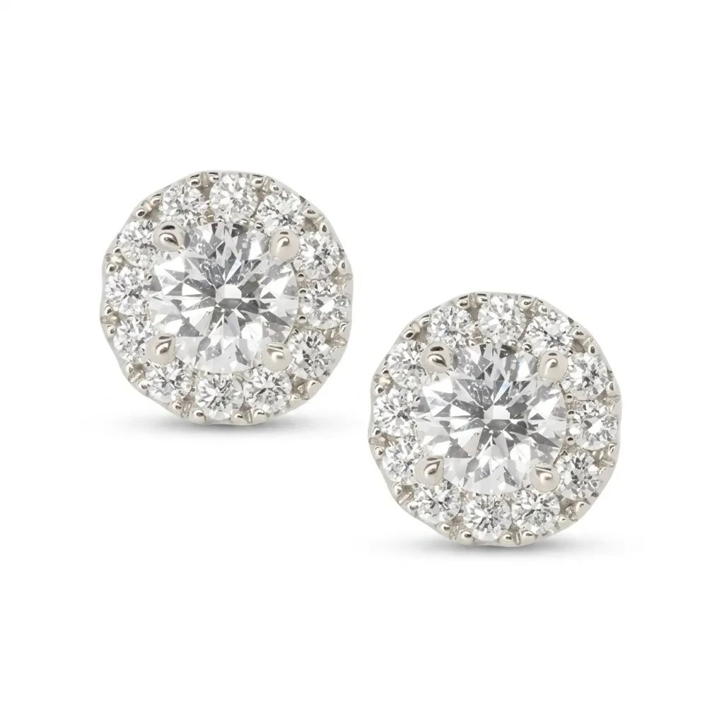 Halo Diamond Studs in 18ct White Gold