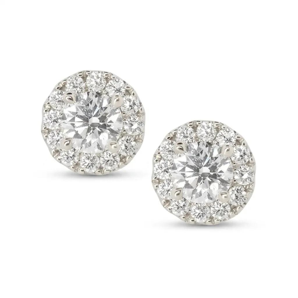 Halo Diamond Studs in 18ct White Gold