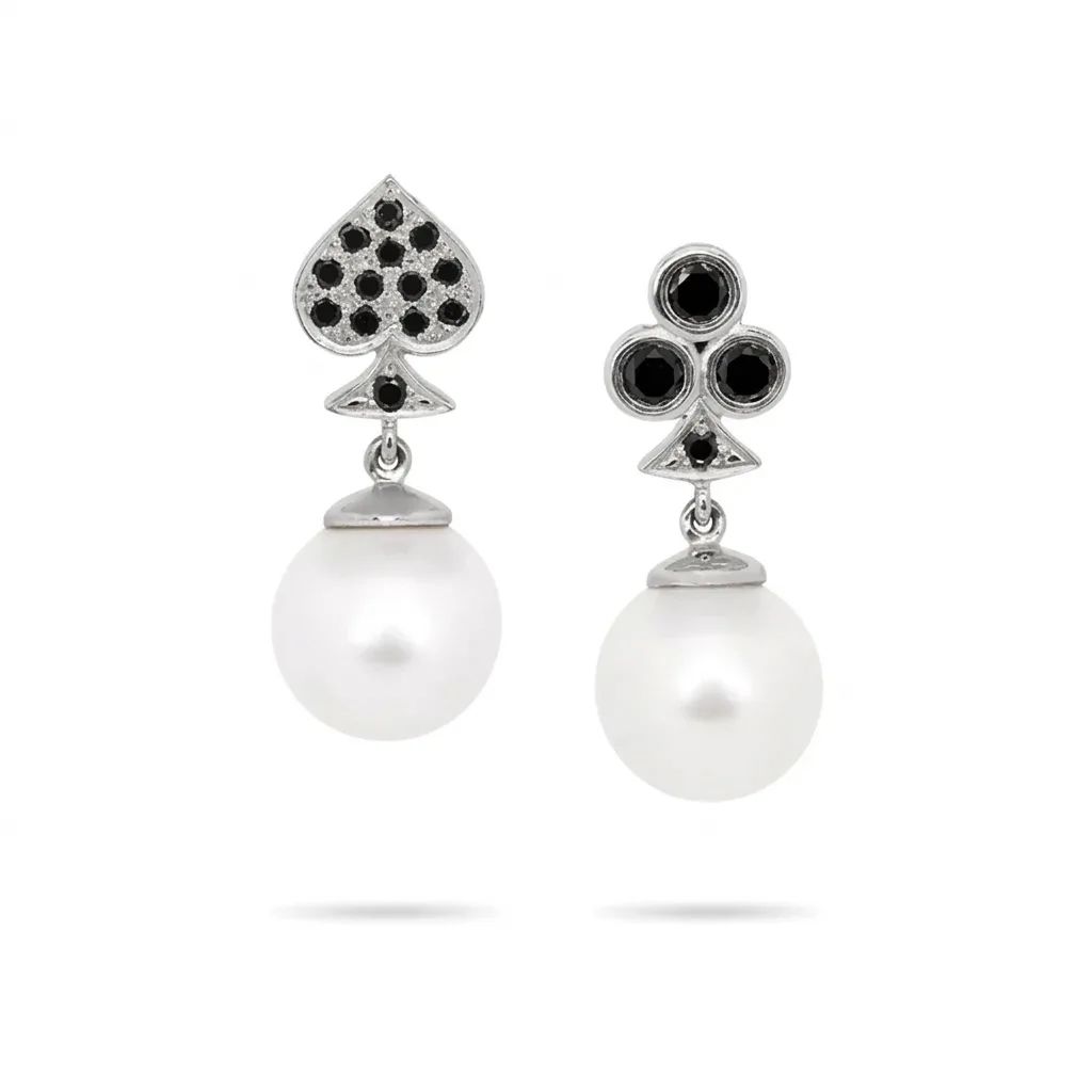 Black Poker Earrings in 18ct White Gold, Australian South Sea Pearl & Diamonds