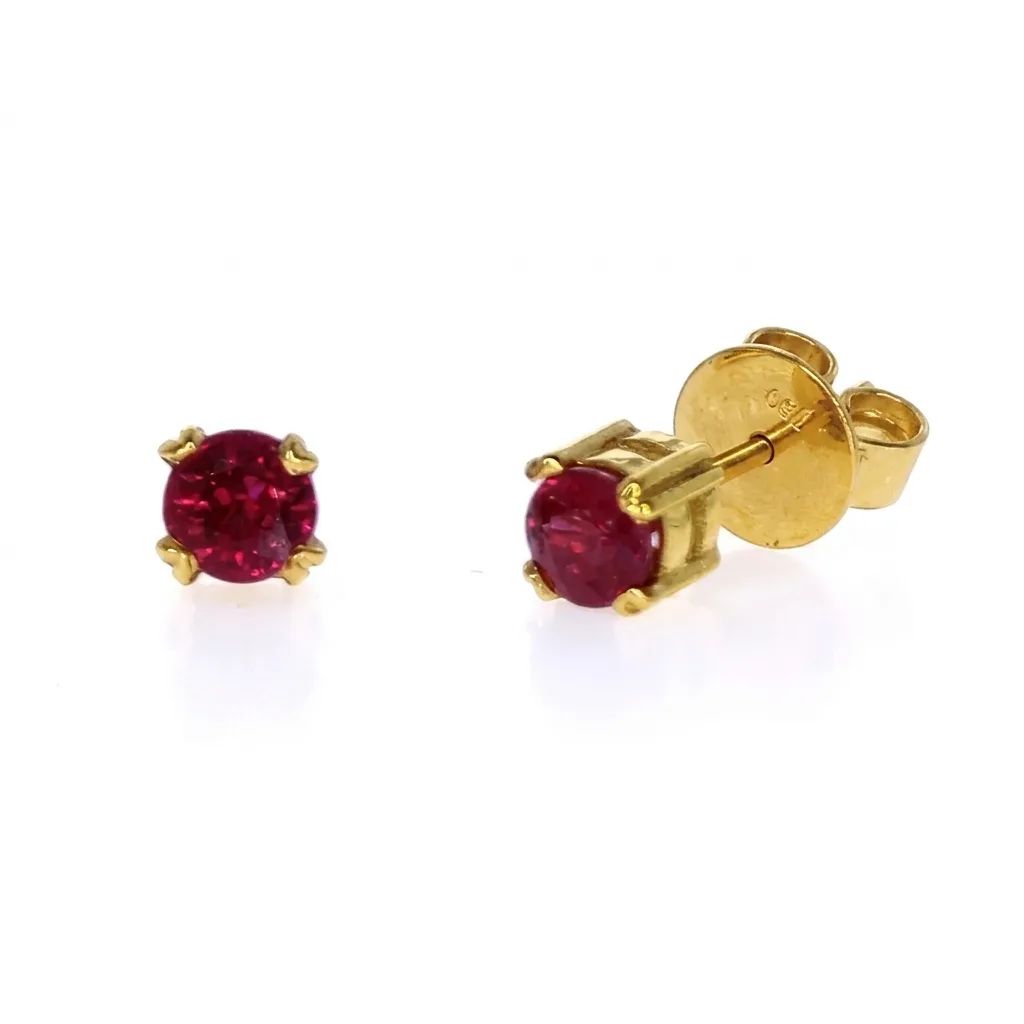 Burmese Ruby & Diamond Stud Earrings in 18ct Yellow Gold, Claw Set