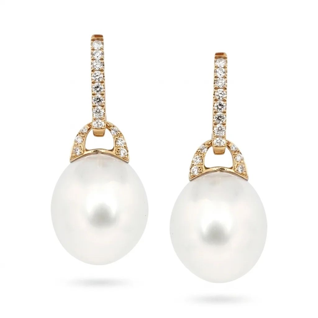 Huggie Earrings with Broome Pearl Sliders in 18ct Yellow Gold