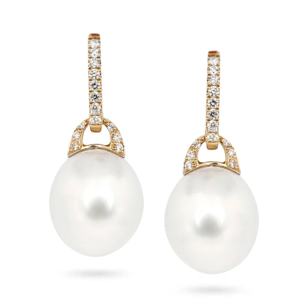 Huggie Earrings with Broome Pearl Sliders in 18ct Yellow Gold