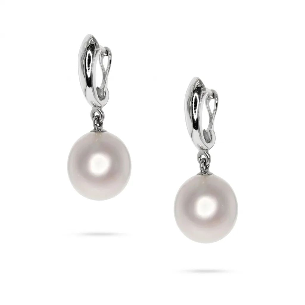 Oval Clip Drop Earrings in 18ct White Gold with Broome Pearl