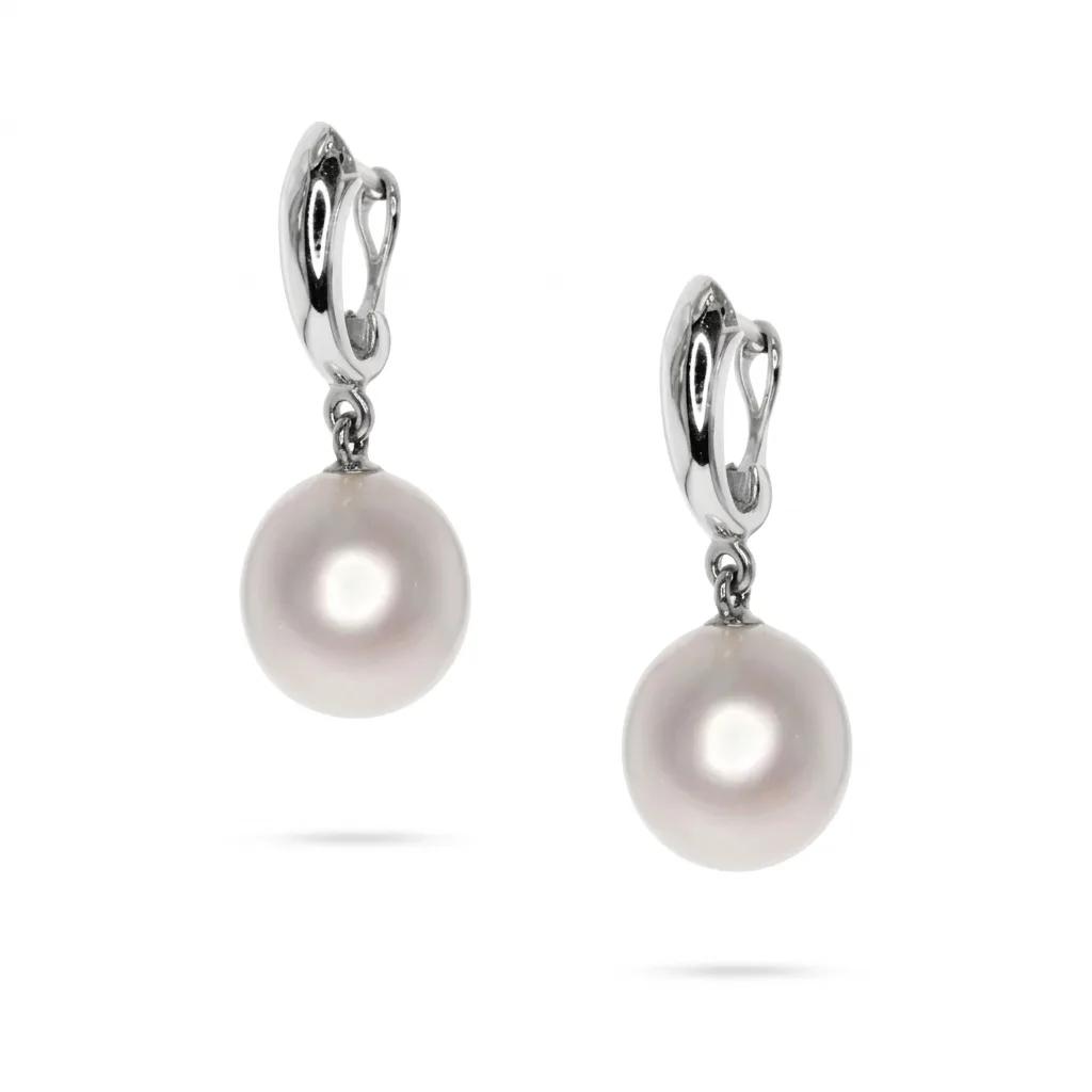Oval Clip Drop Earrings in 18ct White Gold with Broome Pearl