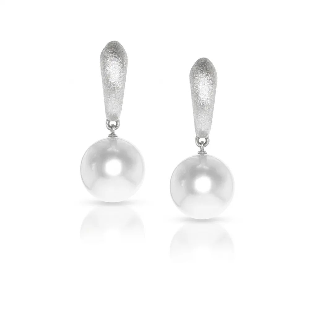 South Sea Pearl Drop Earrings with Satin Bail in 18ct White Gold
