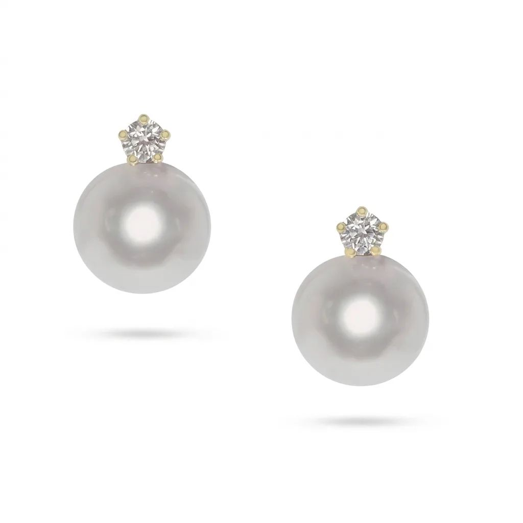 Broome Pearl & Diamond Stud Earrings Clip in 18ct Yellow Gold
