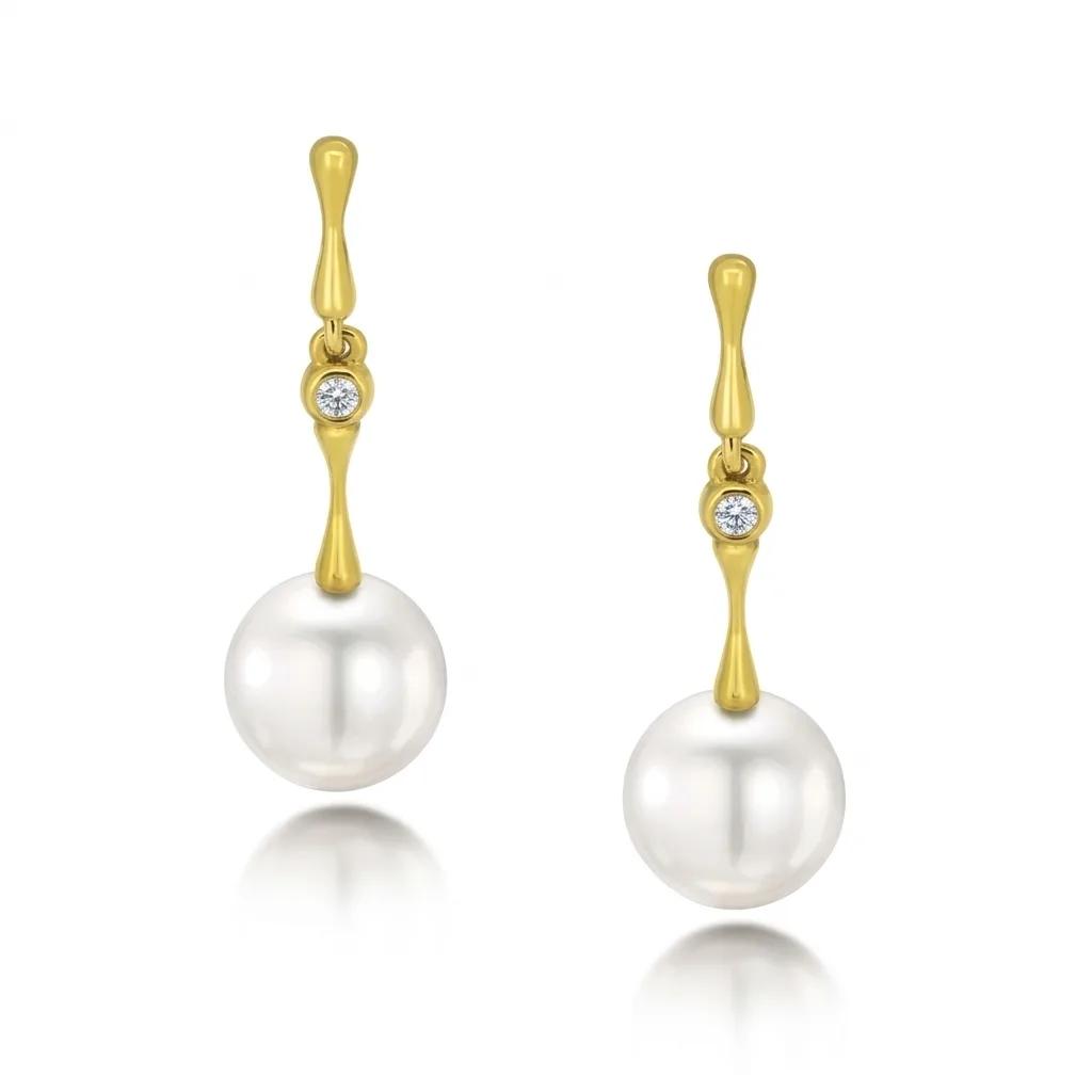 Broome Pearl & Diamond Bone Drop Earrings in 18ct Yellow Gold
