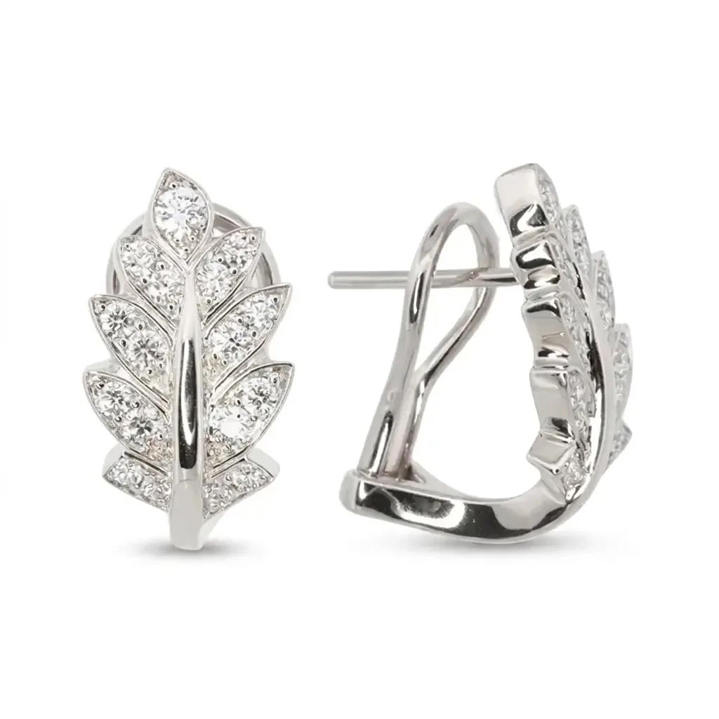 Diamond & 18ct White Gold Leaf Clip-back Earrings