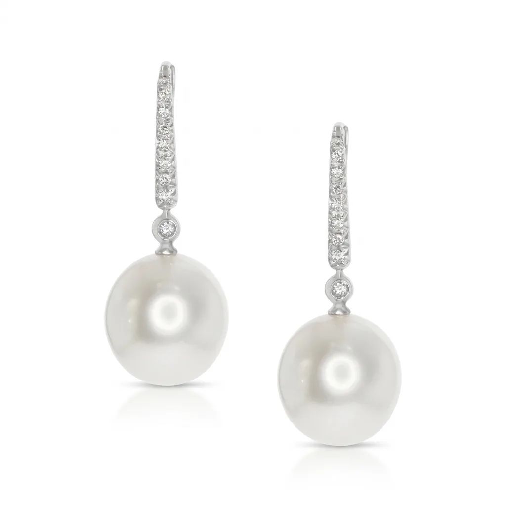 Drop Pearl & Diamond Earrings in 18ct White Gold