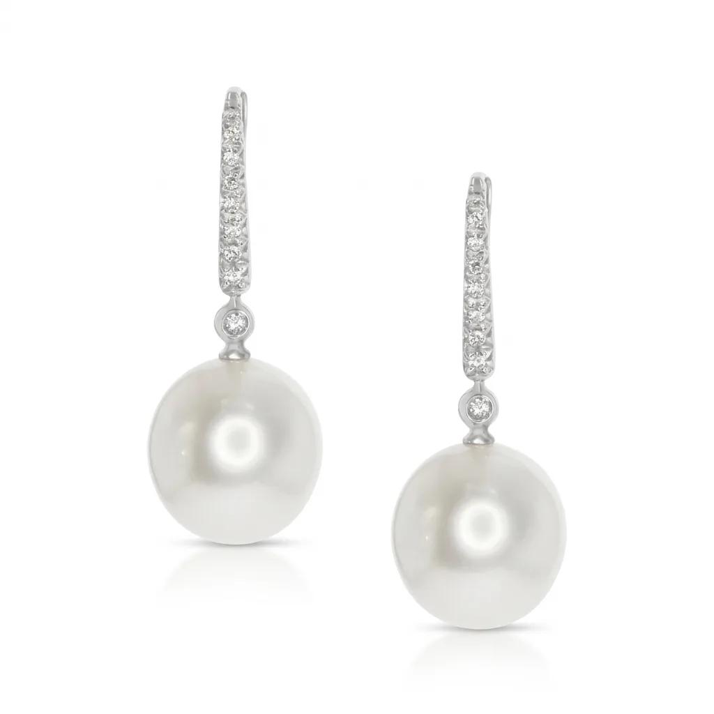 Drop Pearl & Diamond Earrings in 18ct White Gold